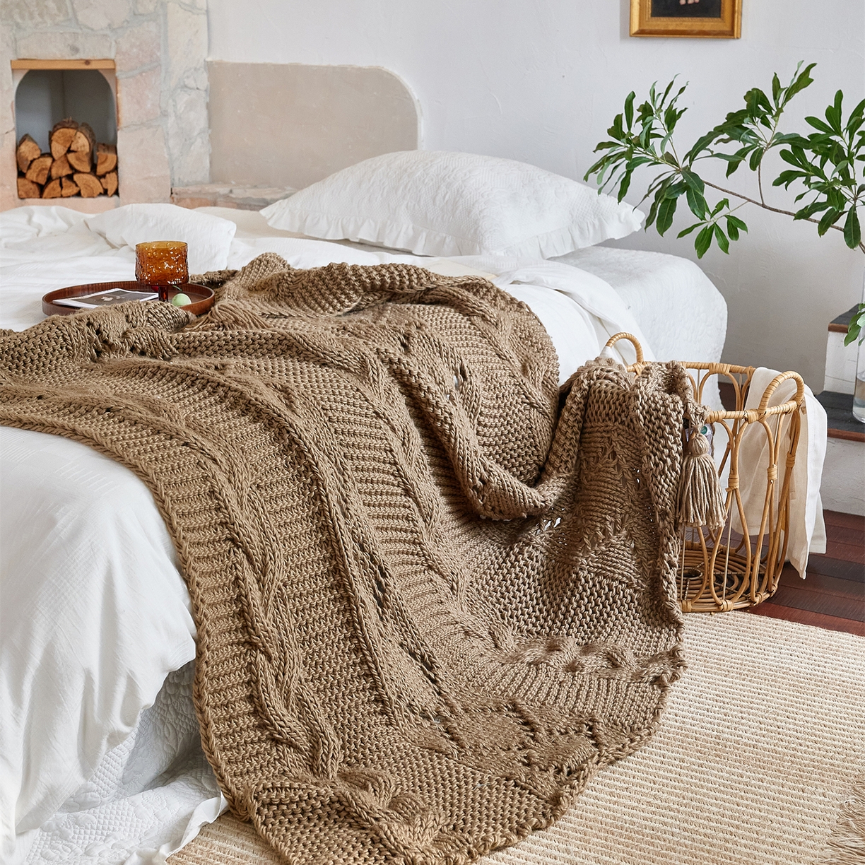 91家纺网 家纺一手货源 找家纺 （总）暖绵绵家纺 2025新款温柔编制感腈纶针织毯-霍恩