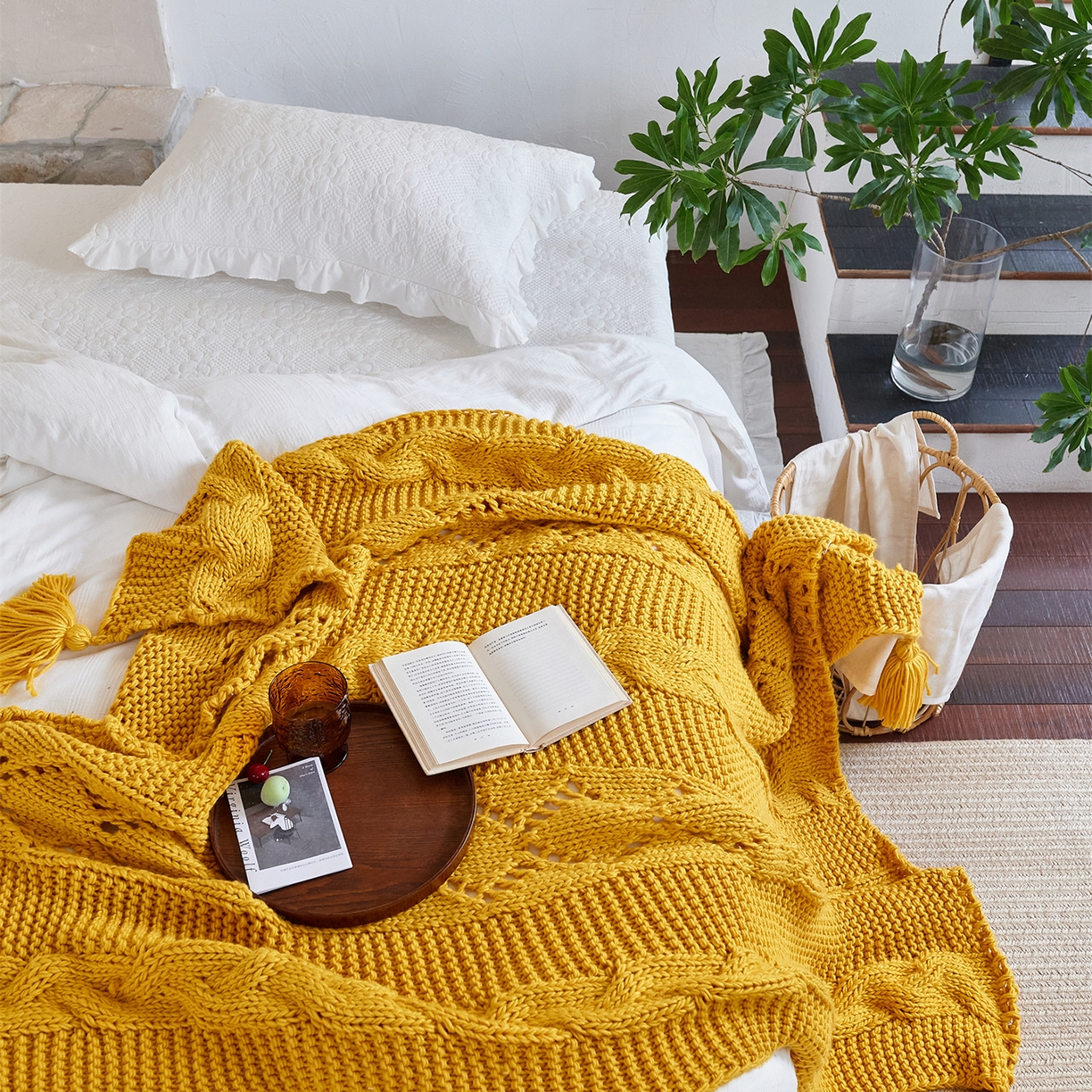 91家纺网 家纺一手货源 找家纺 （总）暖绵绵家纺 2025新款温柔编制感腈纶针织毯-霍恩