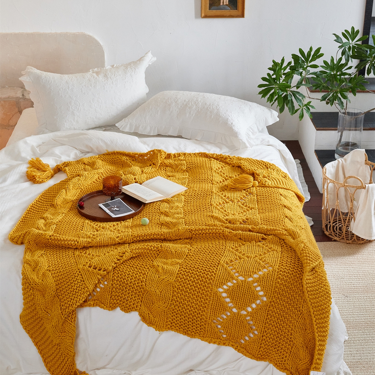 91家纺网 家纺一手货源 找家纺 （总）暖绵绵家纺 2025新款温柔编制感腈纶针织毯-霍恩