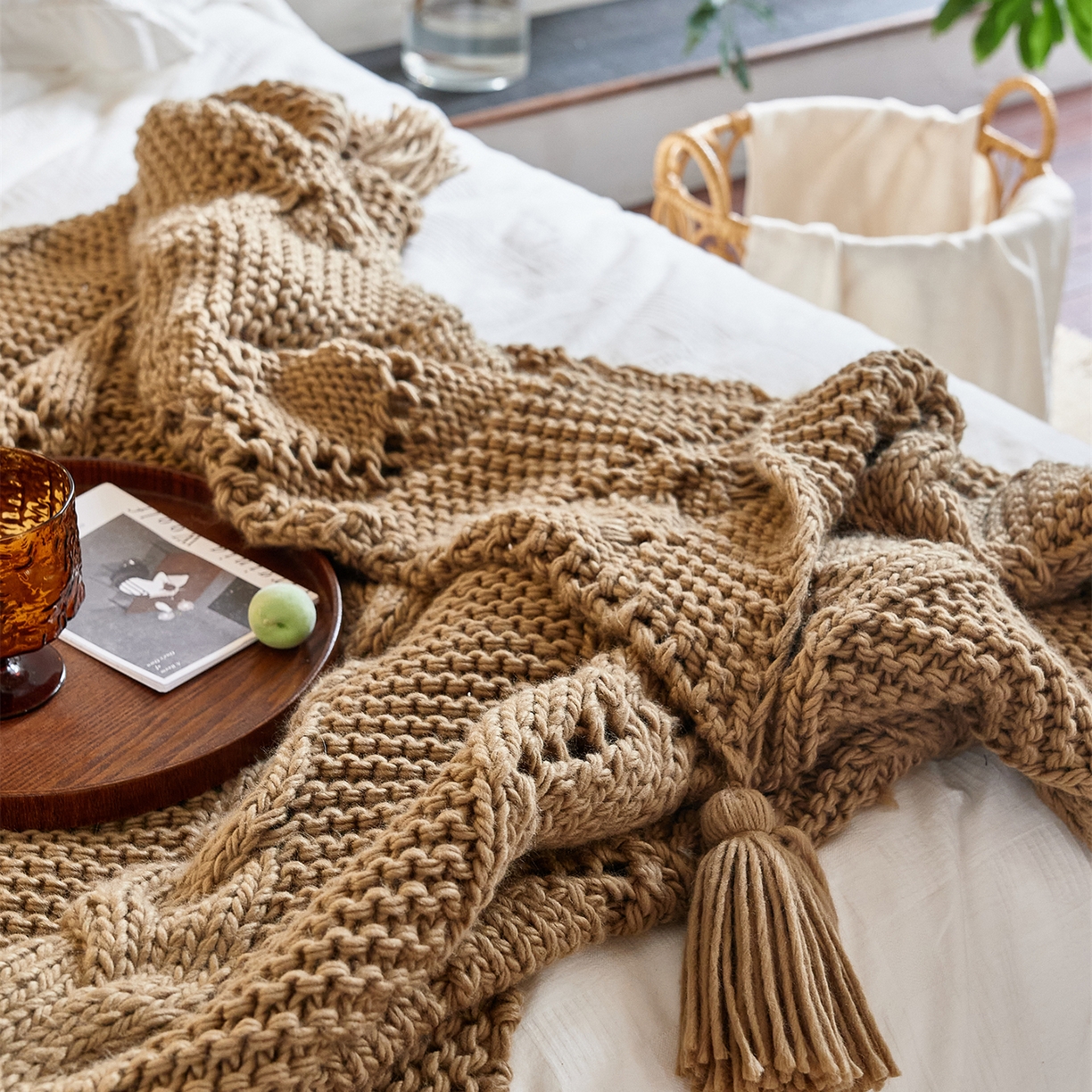 91家纺网 家纺一手货源 找家纺 暖绵绵家纺 2025新款温柔编制感腈纶针织毯-霍恩 霍恩-卡其