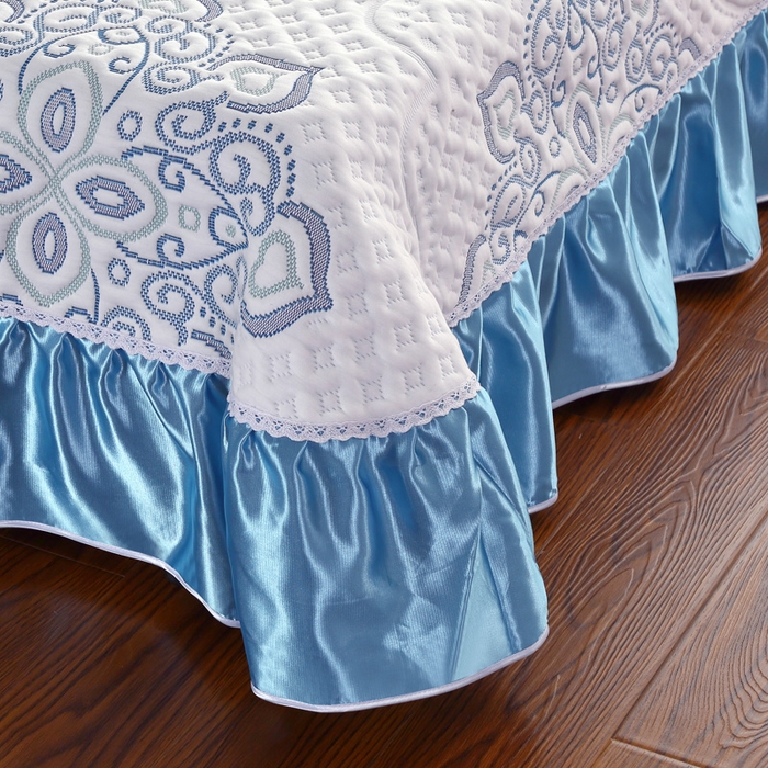 91家纺网 家纺一手货源 找家纺 典曼家纺 2025新款北欧风针织棉床盖三件套床盖 蓝色菊海