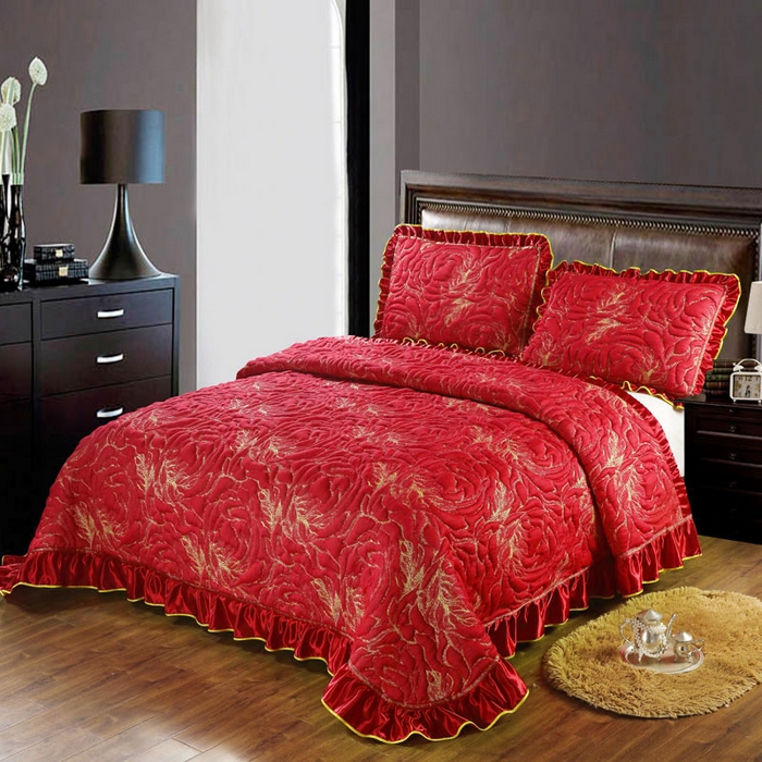 典曼家纺 2025新款北欧风针织棉床盖三件套床盖 烈火如歌