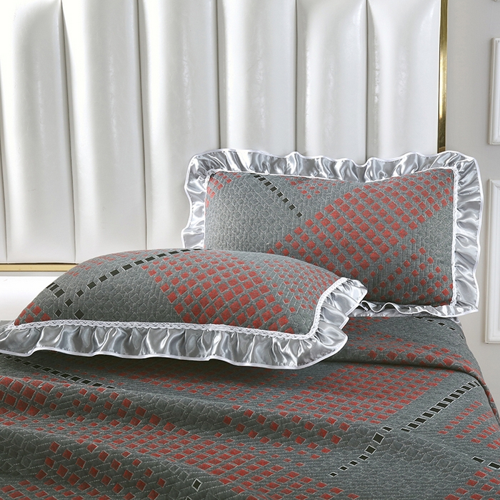 91家纺网 家纺一手货源 找家纺 典曼家纺 2025新款北欧风针织棉床盖三件套床盖 欧德堡-红