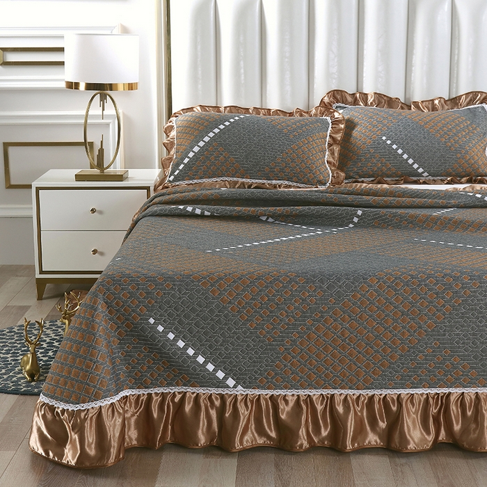 91家纺网 家纺一手货源 找家纺 典曼家纺 2025新款北欧风针织棉床盖三件套床盖 欧德堡-黄