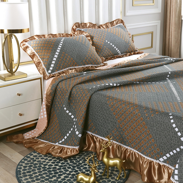 91家纺网 家纺一手货源 找家纺 典曼家纺 2025新款北欧风针织棉床盖三件套床盖 欧德堡-黄