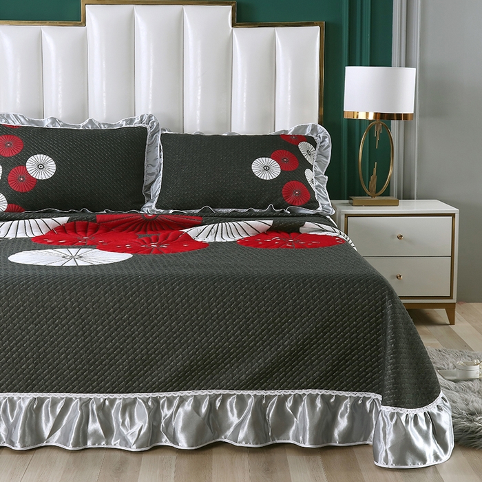 91家纺网 家纺一手货源 找家纺 典曼家纺 2025新款北欧风针织棉床盖三件套床盖 伞上生花