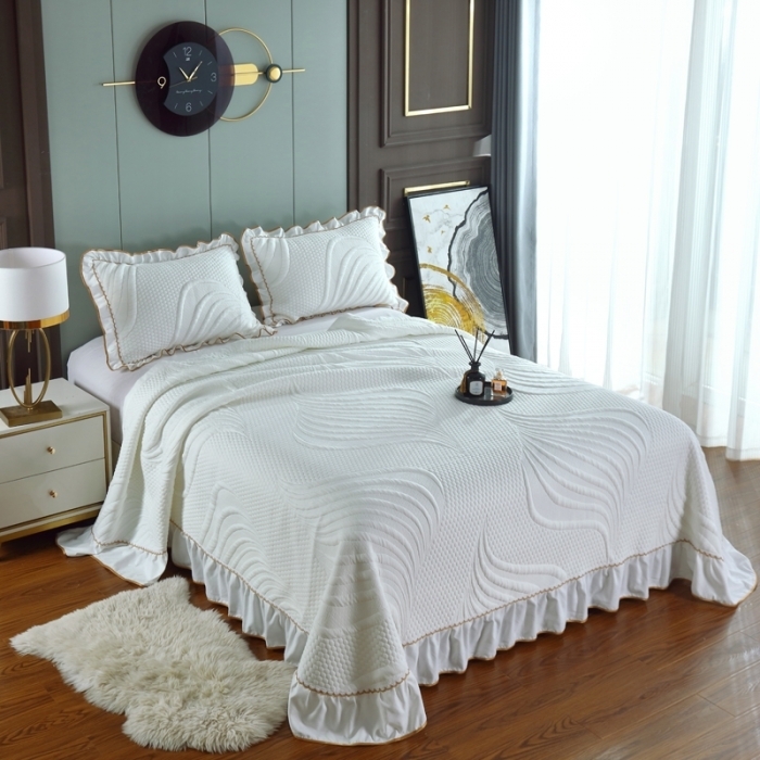 典曼家纺 2025新款北欧风针织棉床盖三件套床盖 藕白