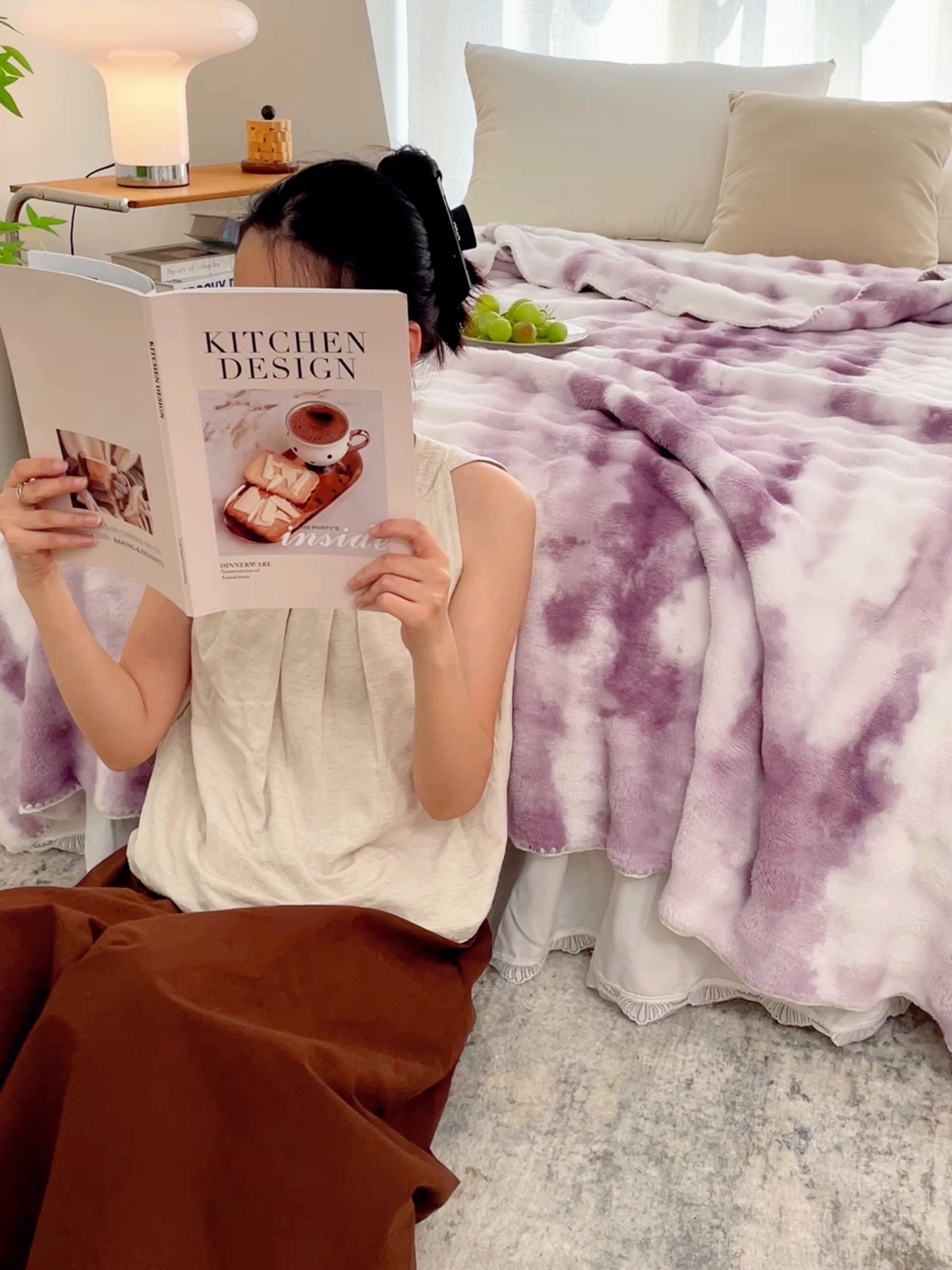 91家纺网 家纺一手货源 找家纺 （总）奥裕2025新款双面泡泡兔毛绒多功能毛毯高克重法莱绒牛奶绒 炫彩-紫