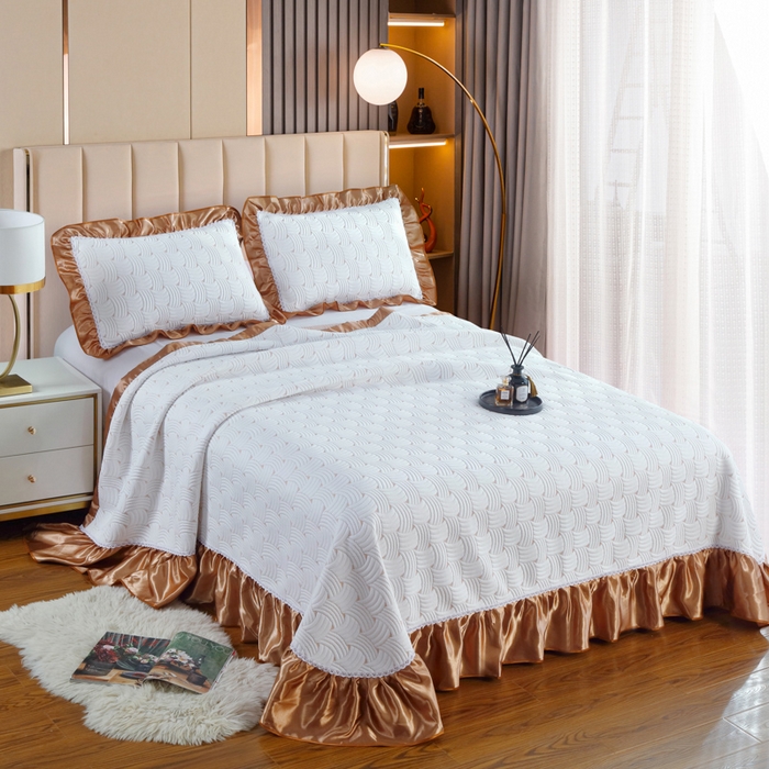 典曼家纺 2025新款北欧风针织棉床盖三件套床盖 赫兹-白