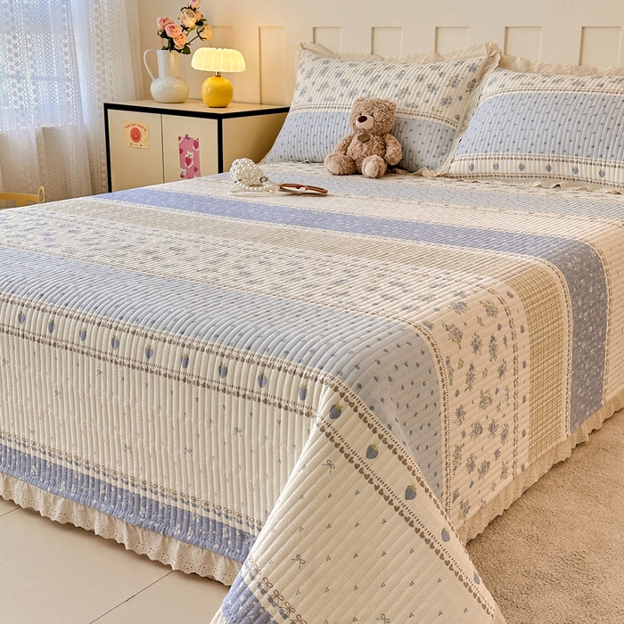 91家纺网 家纺一手货源 找家纺 岚吉家纺 2026新款云朵棉床盖三件套 小苍蓝