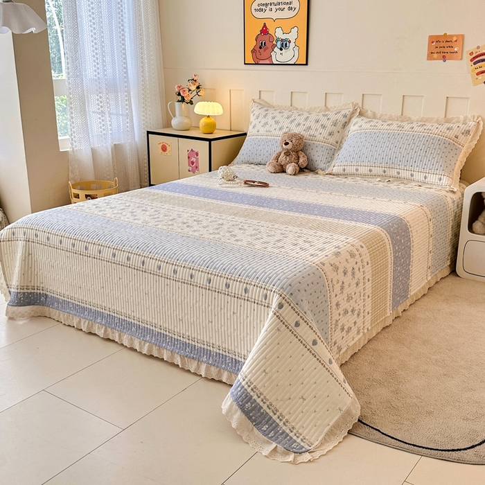 91家纺网 家纺一手货源 找家纺 岚吉家纺 2026新款云朵棉床盖三件套 小苍蓝