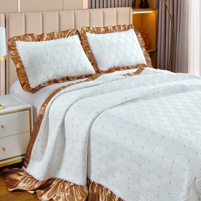 91家纺网 家纺一手货源 找家纺 典曼家纺 2025新款北欧风针织棉床盖三件套床盖 赫兹-白