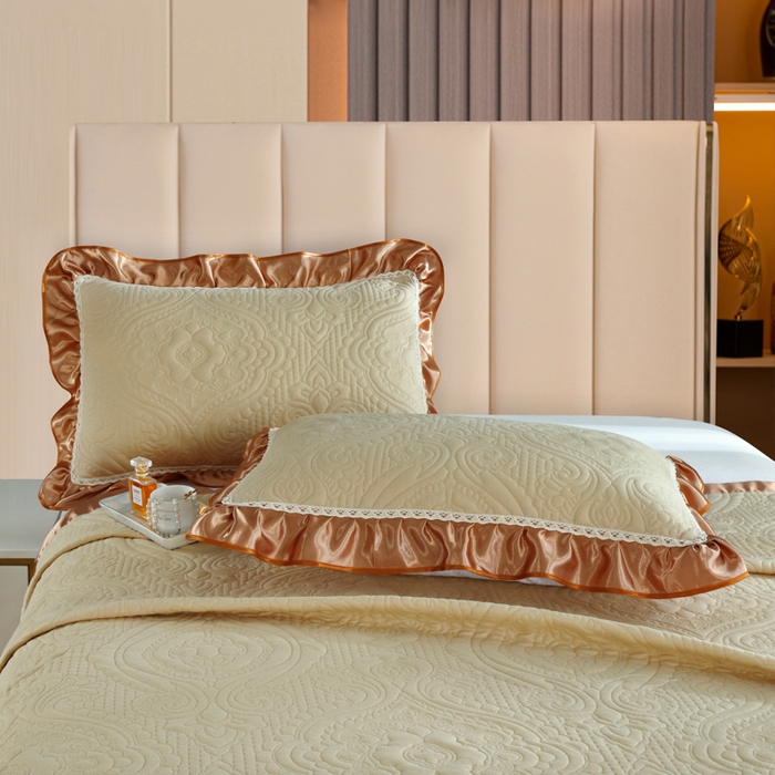 91家纺网 家纺一手货源 找家纺 典曼家纺 2025新款北欧风针织棉床盖三件套床盖 罗衾-黄