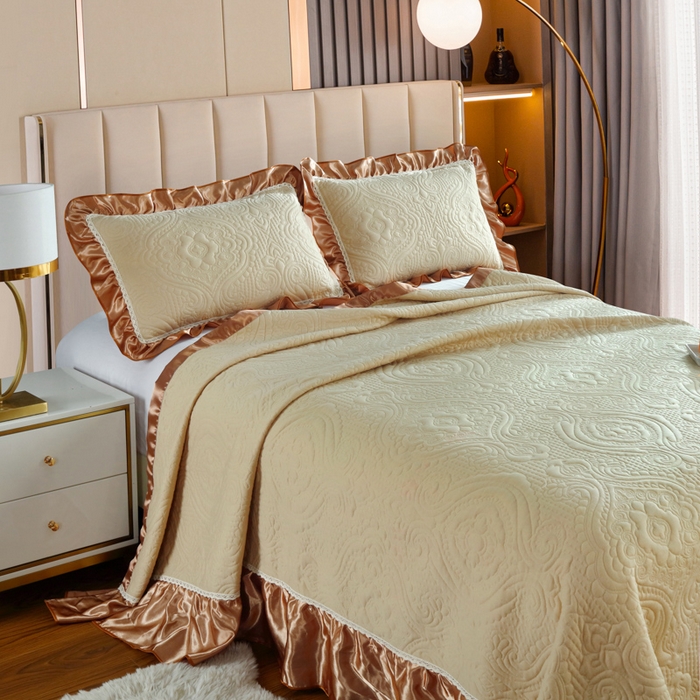 91家纺网 家纺一手货源 找家纺 典曼家纺 2025新款北欧风针织棉床盖三件套床盖 罗衾-黄