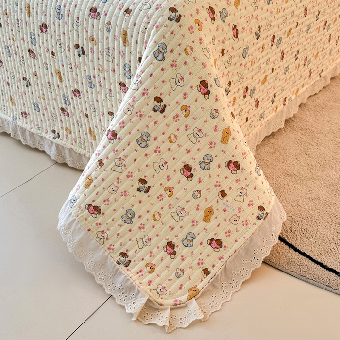 91家纺网 家纺一手货源 找家纺 岚吉家纺 2026新款云朵棉床盖三件套 缤纷小狗