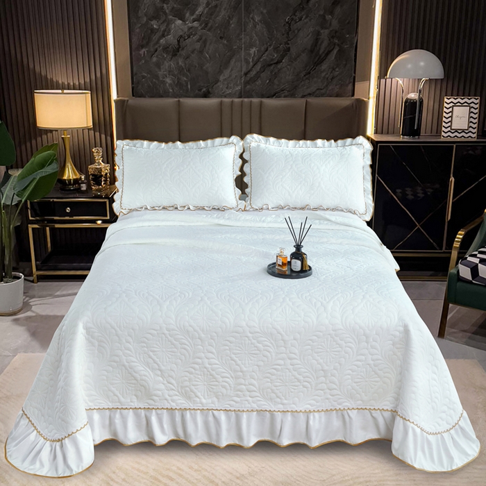 91家纺网 家纺一手货源 找家纺 典曼家纺 2025新款北欧风针织棉床盖三件套床盖 维多利亚-白