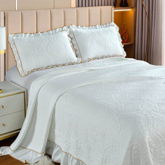 91家纺网 家纺一手货源 找家纺 典曼家纺 2025新款北欧风针织棉床盖三件套床盖 维多利亚-白