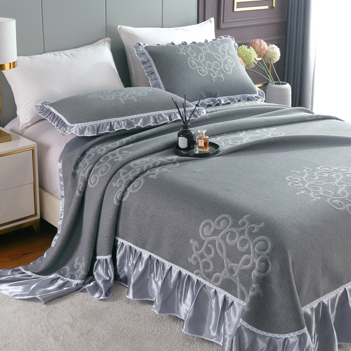 91家纺网 家纺一手货源 找家纺 典曼家纺 2025新款北欧风针织棉床盖三件套床盖 盛世佳人