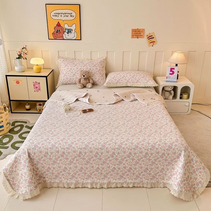 91家纺网 家纺一手货源 找家纺 岚吉家纺 2026新款云朵棉床盖三件套 春天里