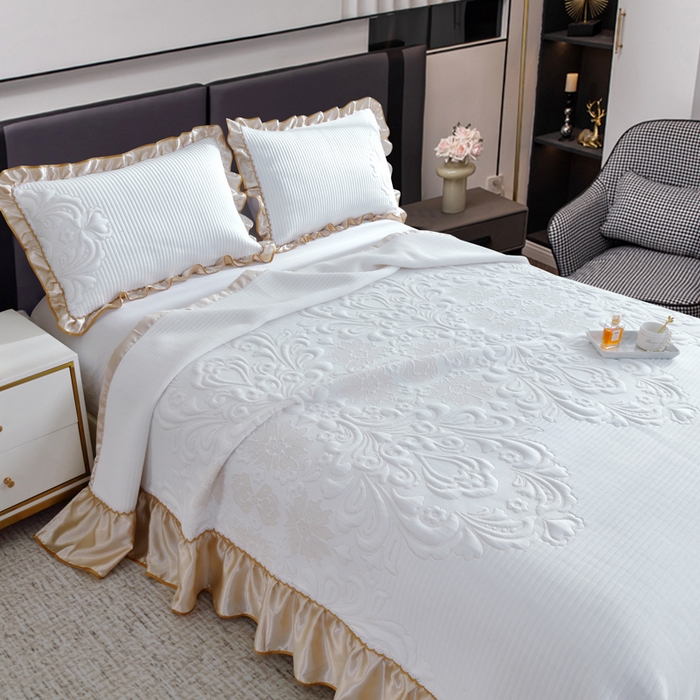 91家纺网 家纺一手货源 找家纺 典曼家纺 2025新款北欧风针织棉床盖三件套床盖 香格里拉