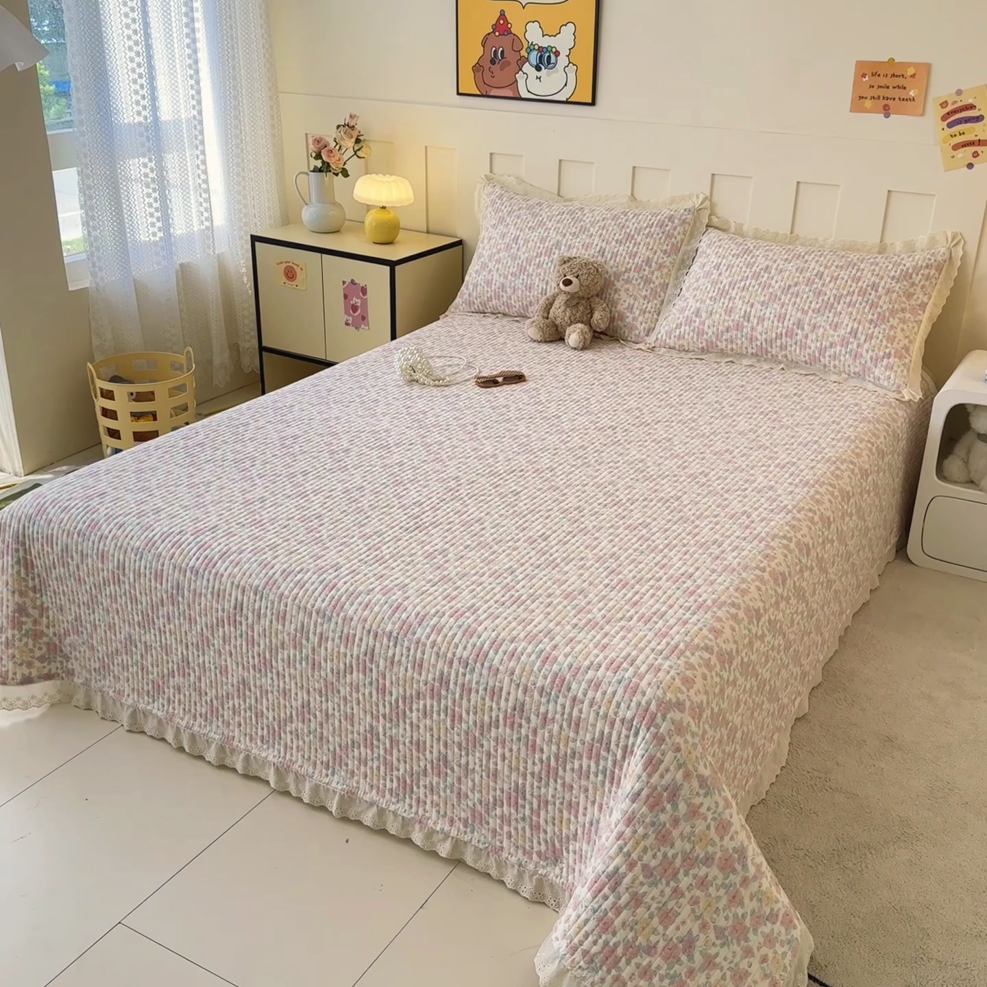 91家纺网 家纺一手货源 找家纺 岚吉家纺 2026新款云朵棉床盖三件套 春天里