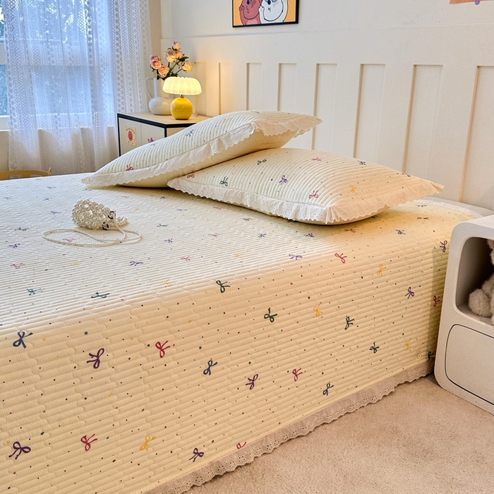 岚吉家纺 2026新款云朵棉床盖三件套 多彩蝴蝶结