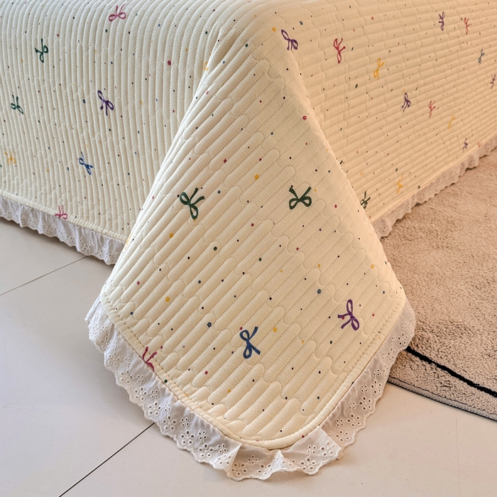 91家纺网 家纺一手货源 找家纺 岚吉家纺 2026新款云朵棉床盖三件套 多彩蝴蝶结