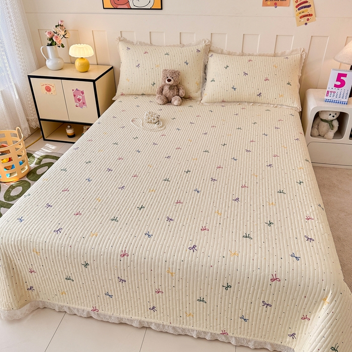 91家纺网 家纺一手货源 找家纺 岚吉家纺 2026新款云朵棉床盖三件套 多彩蝴蝶结