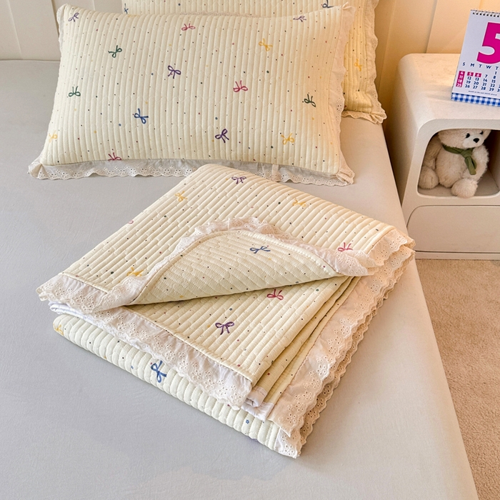 91家纺网 家纺一手货源 找家纺 岚吉家纺 2026新款云朵棉床盖三件套 多彩蝴蝶结