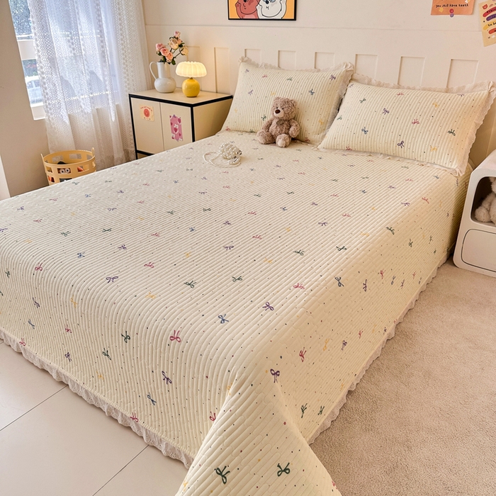 91家纺网 家纺一手货源 找家纺 岚吉家纺 2026新款云朵棉床盖三件套 多彩蝴蝶结