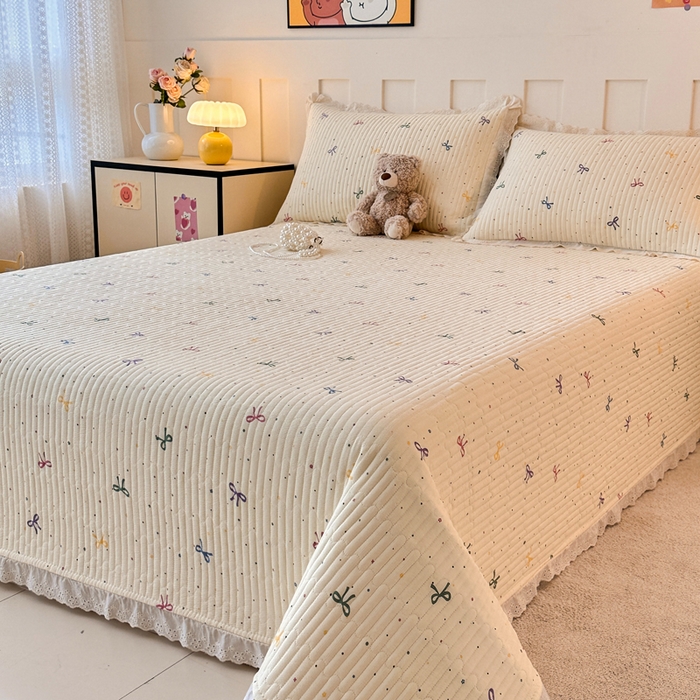 91家纺网 家纺一手货源 找家纺 岚吉家纺 2026新款云朵棉床盖三件套 多彩蝴蝶结