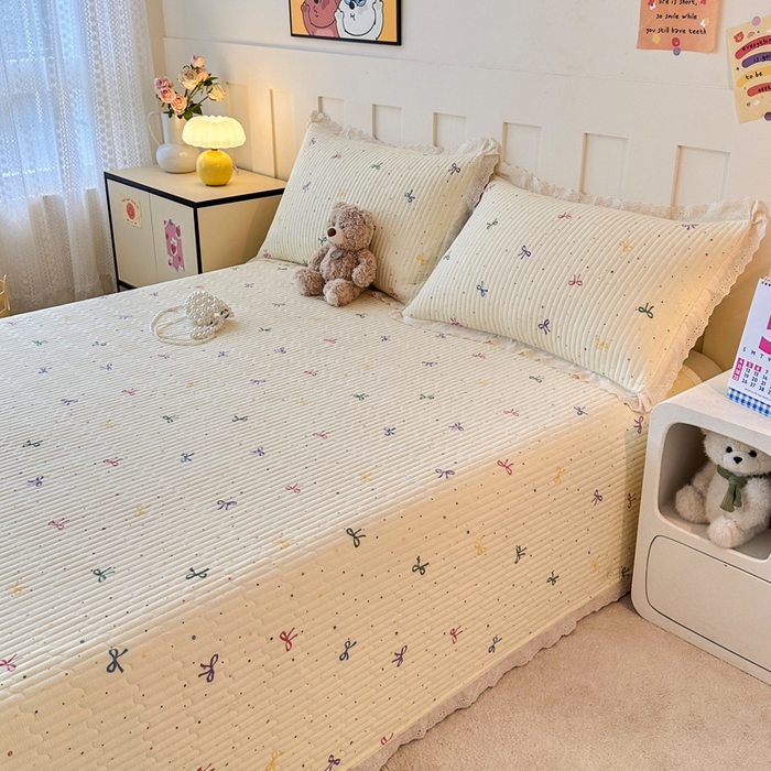 91家纺网 家纺一手货源 找家纺 岚吉家纺 2026新款云朵棉床盖三件套 多彩蝴蝶结