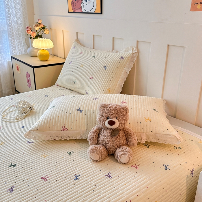 91家纺网 家纺一手货源 找家纺 岚吉家纺 2026新款云朵棉床盖三件套 多彩蝴蝶结