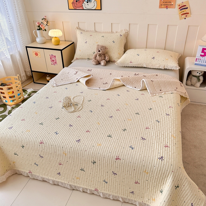 91家纺网 家纺一手货源 找家纺 岚吉家纺 2026新款云朵棉床盖三件套 多彩蝴蝶结