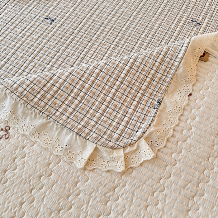 91家纺网 家纺一手货源 找家纺 岚吉家纺 2026新款云朵棉床盖三件套 格子蝴蝶结