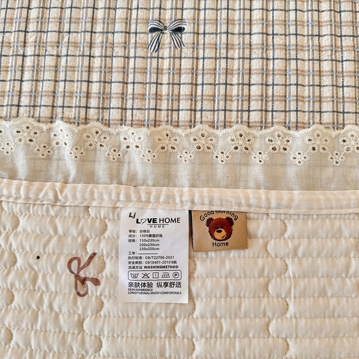 91家纺网 家纺一手货源 找家纺 岚吉家纺 2026新款云朵棉床盖三件套 格子蝴蝶结
