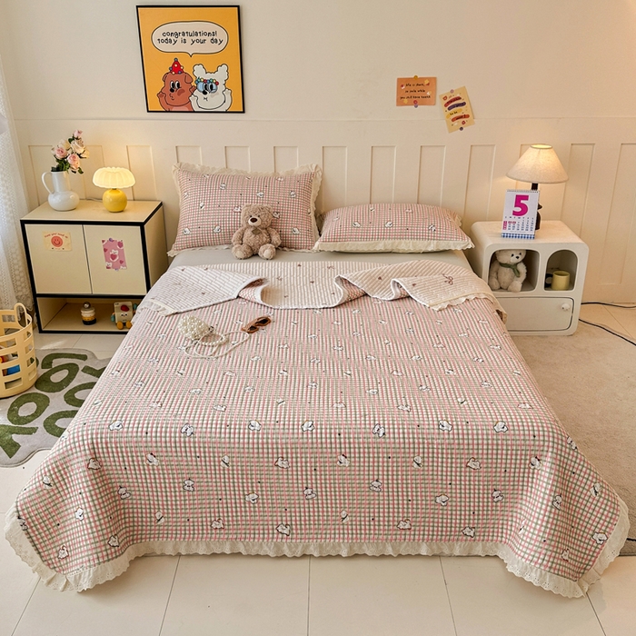 91家纺网 家纺一手货源 找家纺 岚吉家纺 2026新款云朵棉床盖三件套 格子小狗