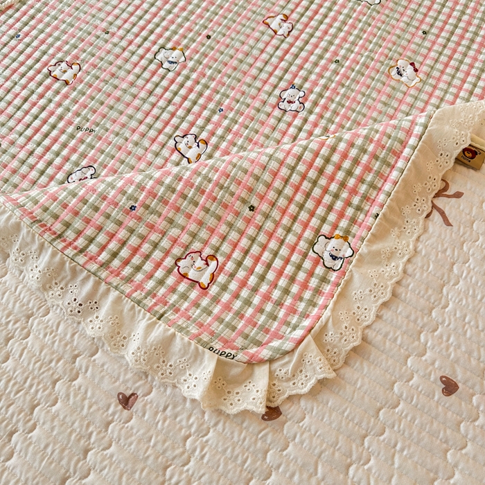 91家纺网 家纺一手货源 找家纺 岚吉家纺 2026新款云朵棉床盖三件套 格子小狗