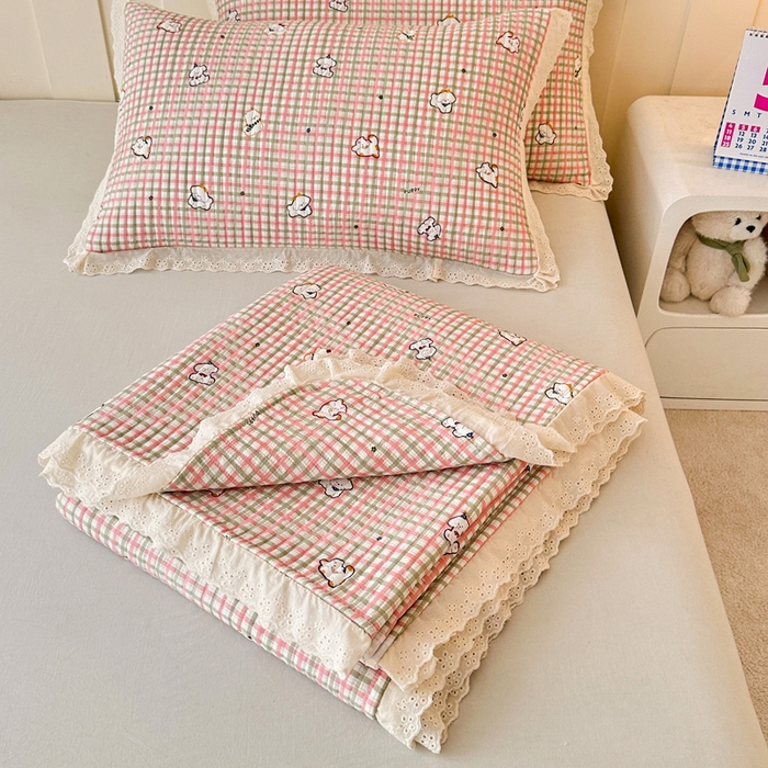 91家纺网 家纺一手货源 找家纺 岚吉家纺 2026新款云朵棉床盖三件套 格子小狗