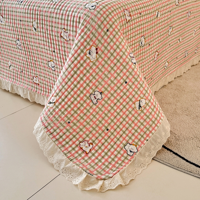 91家纺网 家纺一手货源 找家纺 岚吉家纺 2026新款云朵棉床盖三件套 格子小狗