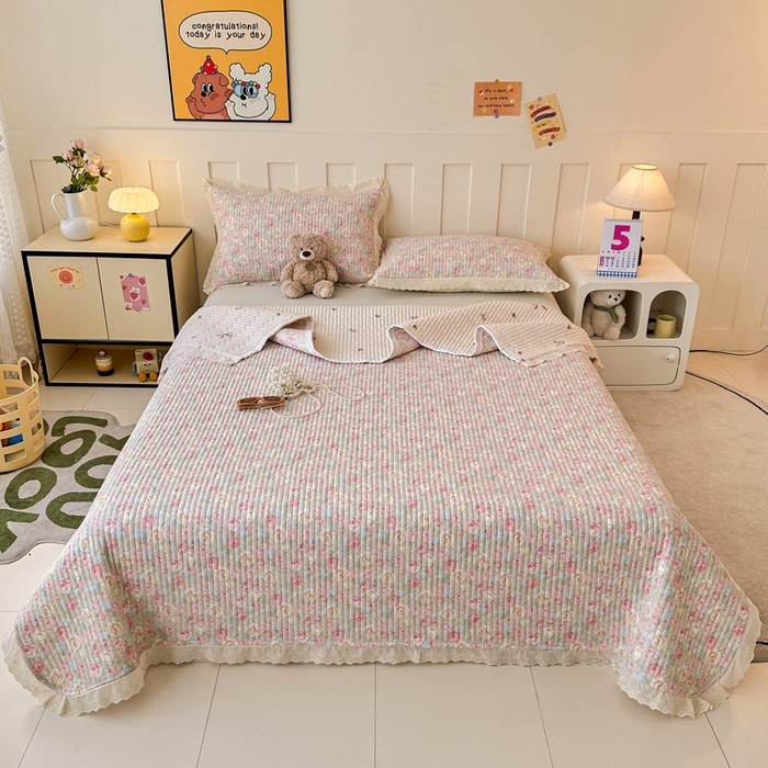 91家纺网 家纺一手货源 找家纺 岚吉家纺 2026新款云朵棉床盖三件套 花海