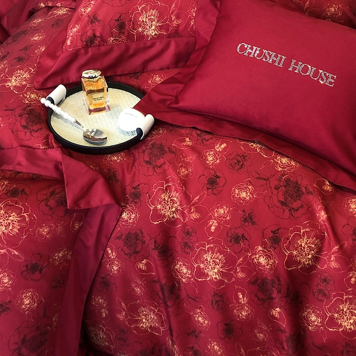 91家纺网 家纺一手货源 找家纺 （总）初拾 2023新款100支澳棉数码印花简约婚庆四件套