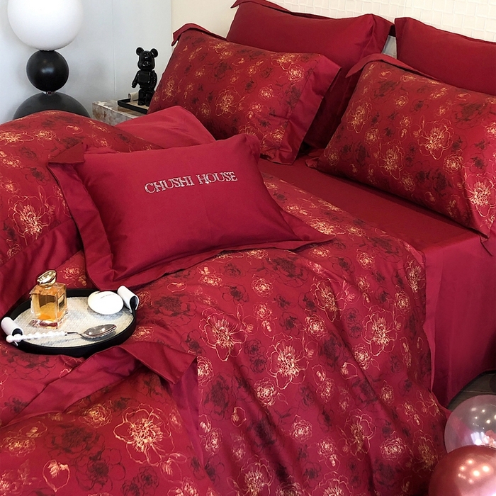 91家纺网 家纺一手货源 找家纺 （总）初拾 2023新款100支澳棉数码印花简约婚庆四件套