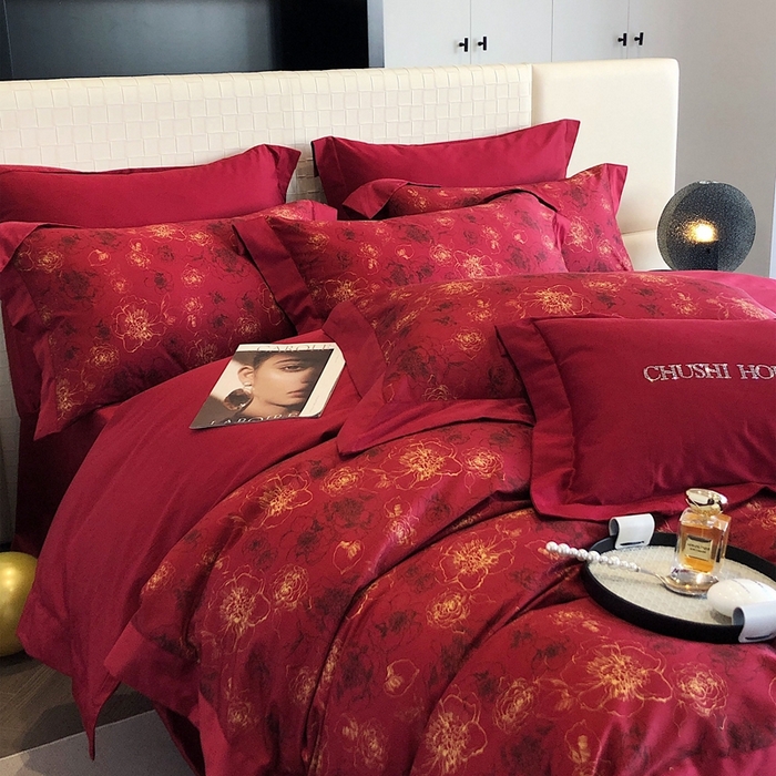 91家纺网 家纺一手货源 找家纺 （总）初拾 2023新款100支澳棉数码印花简约婚庆四件套