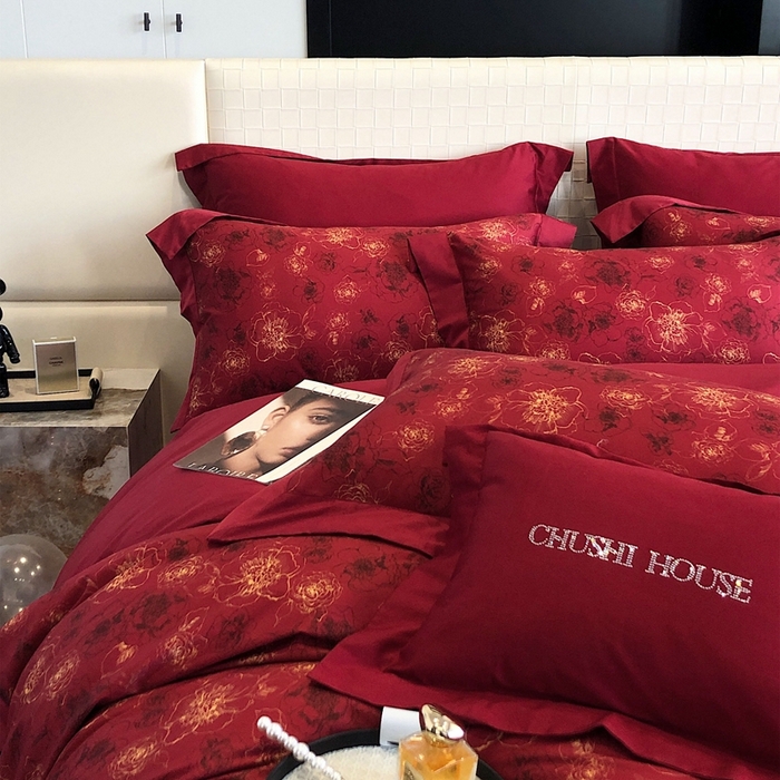 91家纺网 家纺一手货源 找家纺 （总）初拾 2023新款100支澳棉数码印花简约婚庆四件套