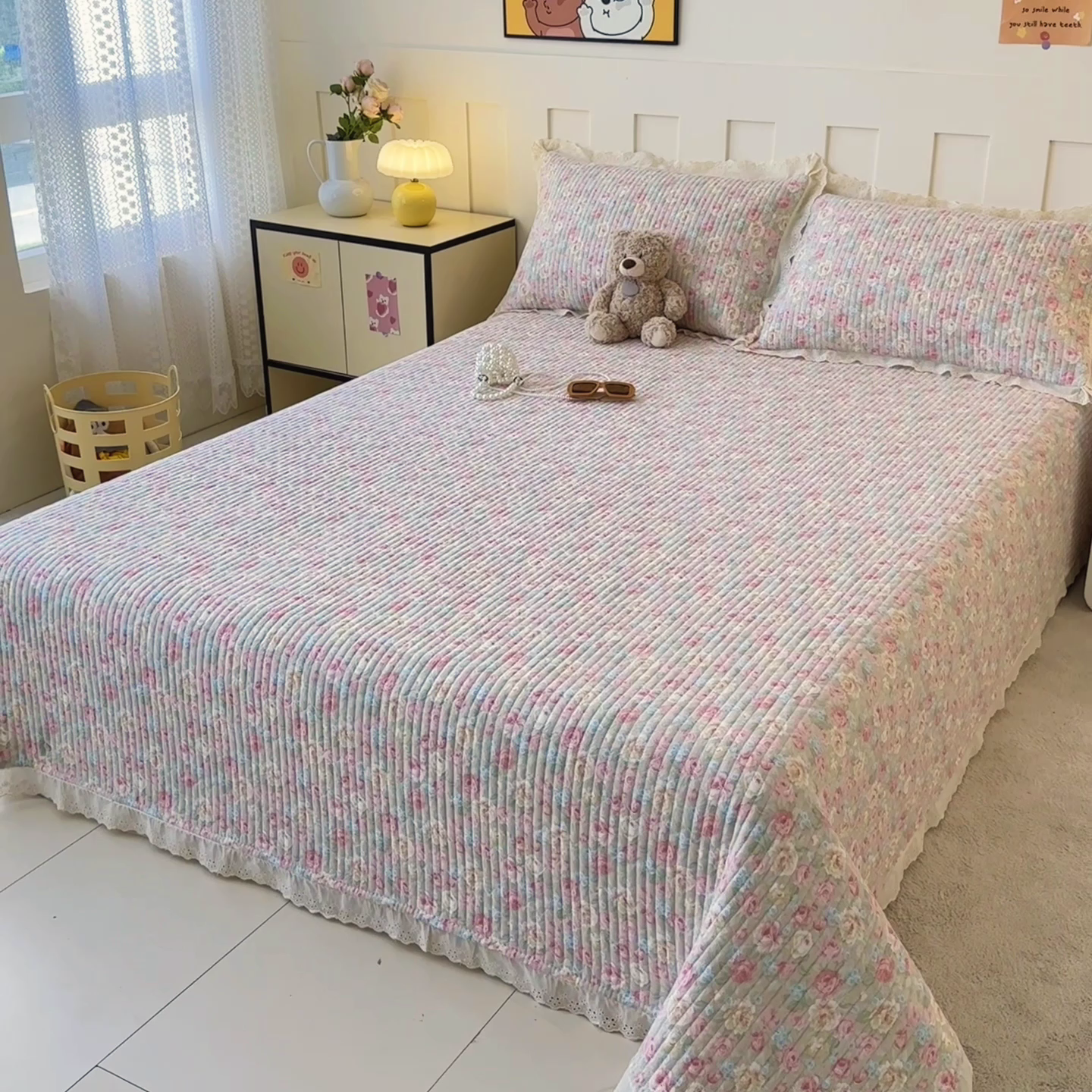 91家纺网 家纺一手货源 找家纺 岚吉家纺 2026新款云朵棉床盖三件套 花海