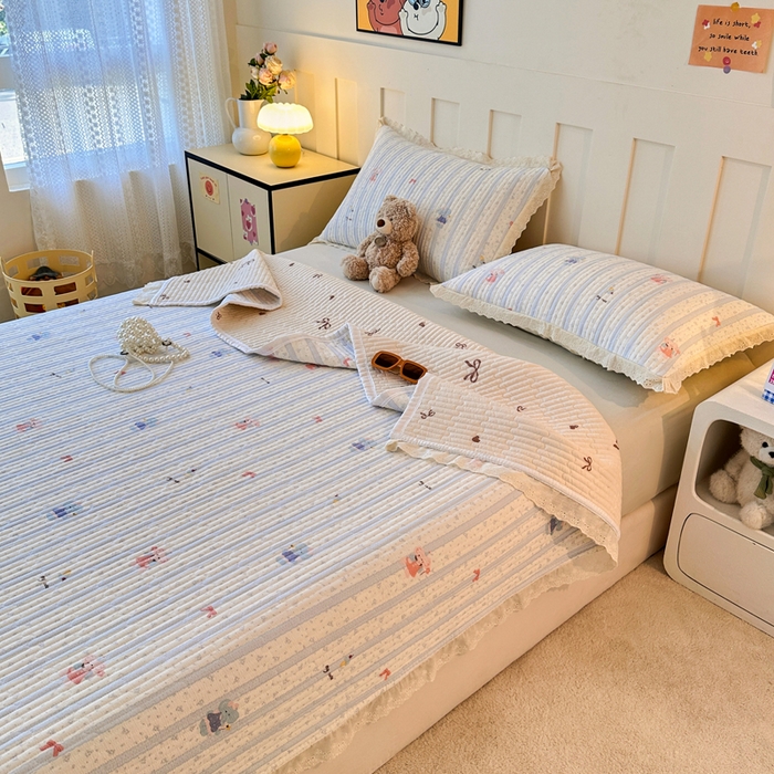 91家纺网 家纺一手货源 找家纺 岚吉家纺 2026新款云朵棉床盖三件套 快乐小象