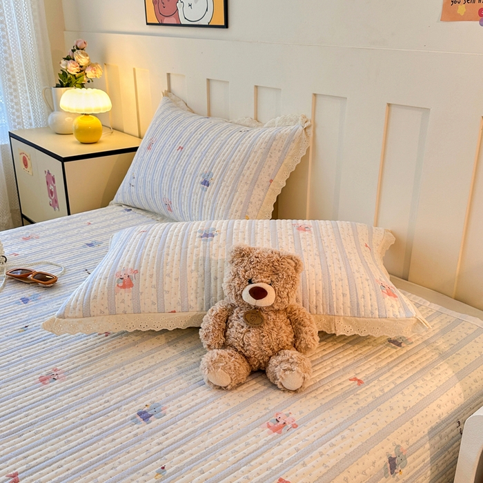 91家纺网 家纺一手货源 找家纺 岚吉家纺 2026新款云朵棉床盖三件套 快乐小象