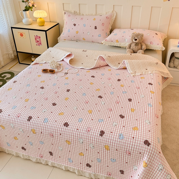 91家纺网 家纺一手货源 找家纺 岚吉家纺 2026新款云朵棉床盖三件套 兔兔乐园