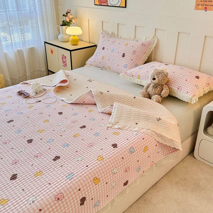 91家纺网 家纺一手货源 找家纺 岚吉家纺 2026新款云朵棉床盖三件套 兔兔乐园